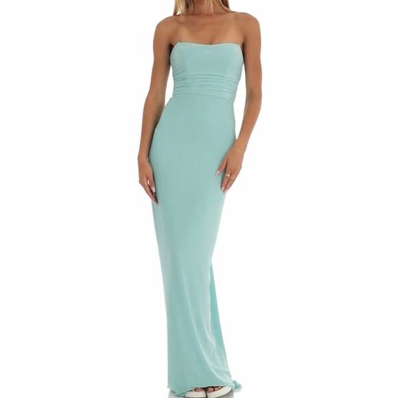 Lucy in the sky Corset Strapless Dress in Mint Blue Maxi formal prom medium - Picture 1 of 7